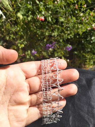 Pulsera Encaje Bolillos Metalizada Plateada