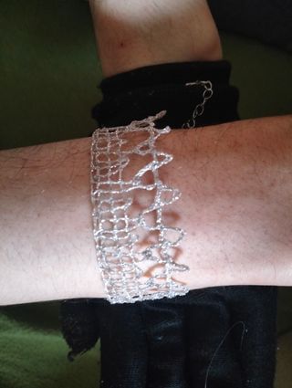 Pulsera Encaje Bolillos Metalizada Plateada
