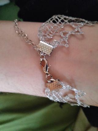 Pulsera Encaje Bolillos Metalizada Plateada