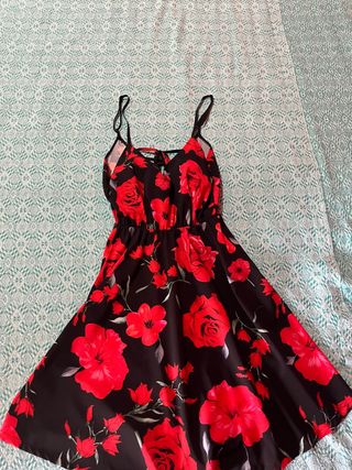Vestito donna floreale nero e rosso