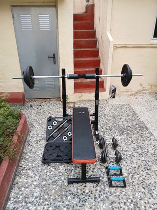Kit Entrenamiento Pesas Banco Mancuernas