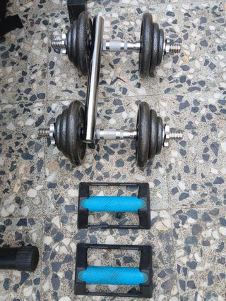 Kit Entrenamiento Pesas Banco Mancuernas