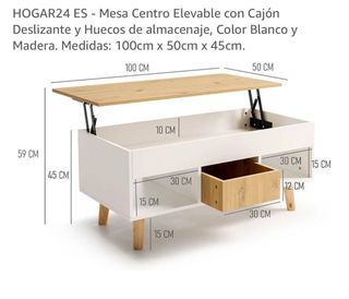 Mesa Centro Elevable HOGAR24 ES Blanca y Madera