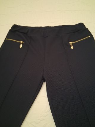 Pantalón azul marino mujer cremalleras doradas