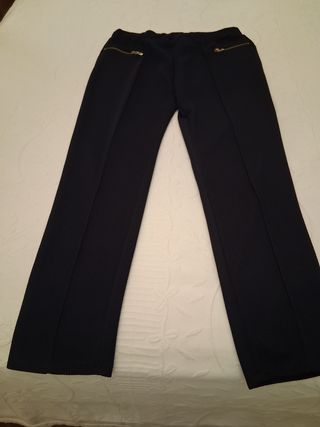 Pantalón azul marino mujer cremalleras doradas