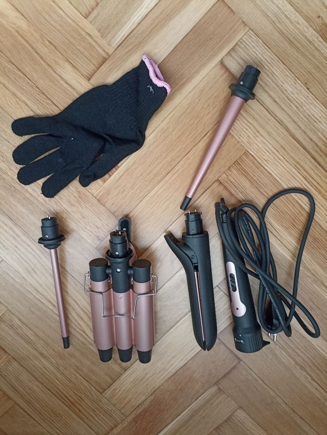 Plancha y Rizador Intercambiable Negro/Dorado