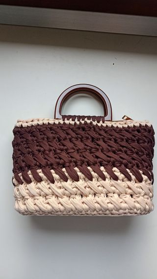 Borsa uncinetto beige e marrone