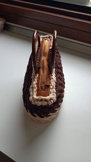 Borsa uncinetto beige e marrone