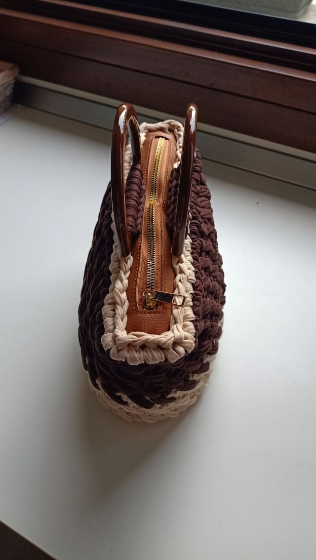 Borsa uncinetto beige e marrone
