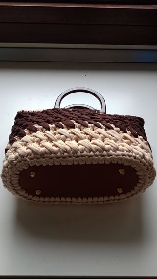 Borsa uncinetto beige e marrone