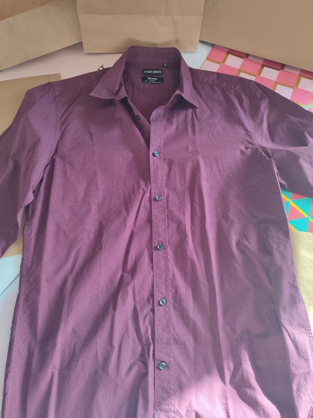 Camisa Antony Morato Granate Puntos Blancos Talla