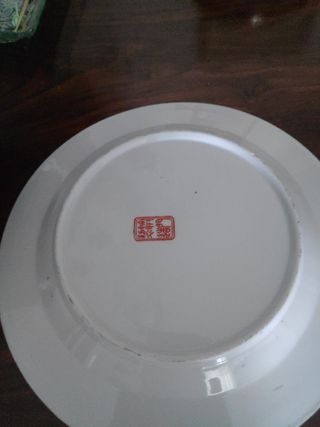 Jarrón y plato cerámica china decorado