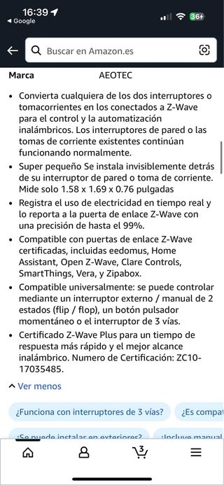 Micromódulo interruptor doble oculto On/Off Aeotec