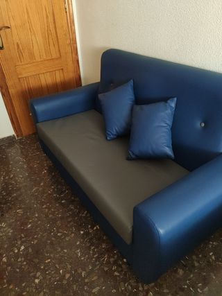 Sofá 2 plazas polipiel azul