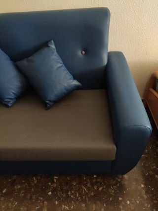 Sofá 2 plazas polipiel azul