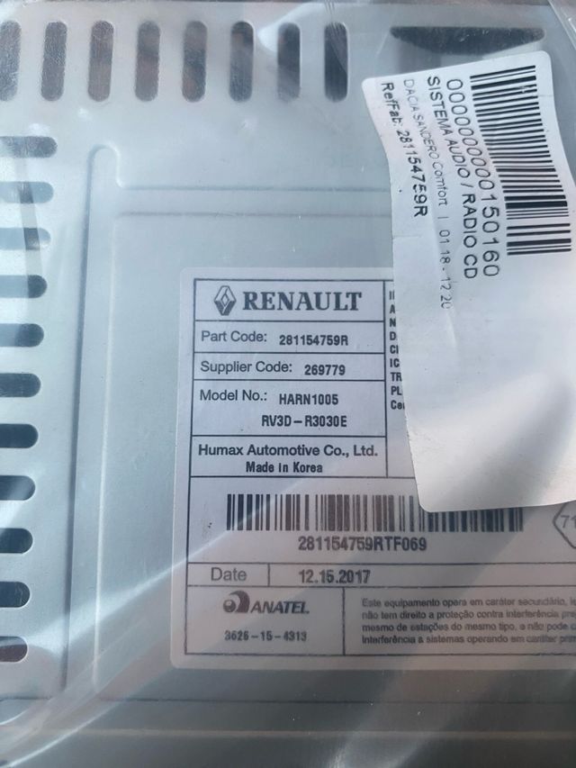 RadioCD Dacia Sandero II Bluetooth USB  CON CODIGO