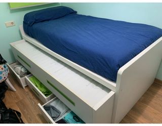 Cama nido con cajones 90x190 + 2 colchones nuevos.