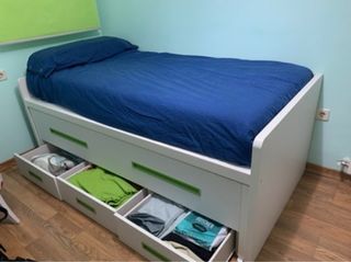 Cama nido con cajones 90x190 + 2 colchones nuevos.