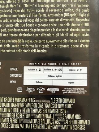 Gangs of New York DVD Edizione Singolo Disco