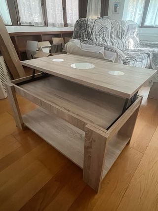 Mesa de centro elevable madera y cristal