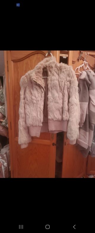 Chaqueta pelo conejo rosa empolvado talla m 