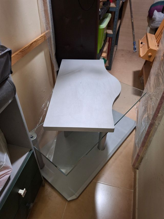 Mesa TV cristal y madera