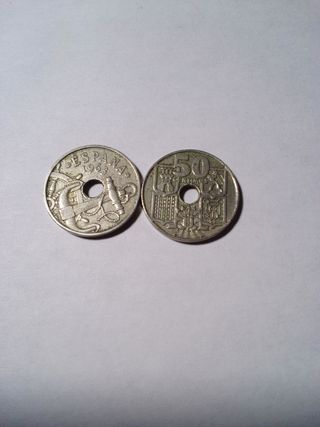 2 Monedas 50 Céntimos España 1963