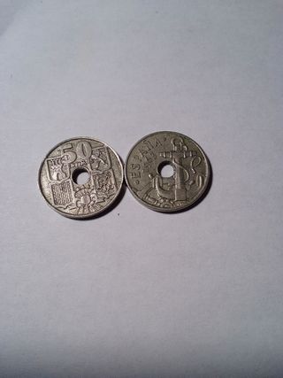 2 Monedas 50 Céntimos España 1963