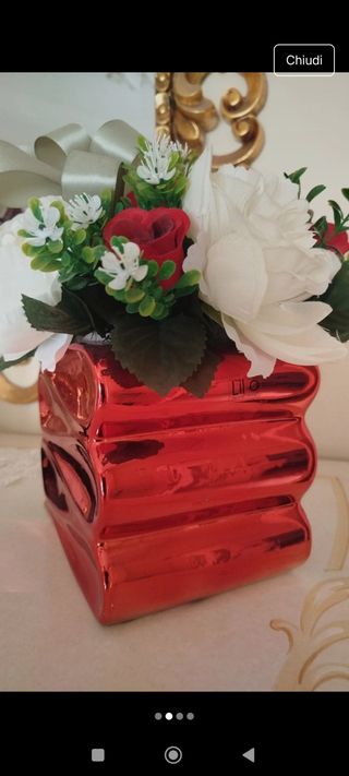 Vaso Decorativo Fiori Rosso Bianco