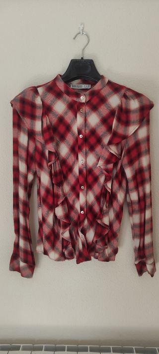 Camisa Zara cuadros roja y blanca Talla S