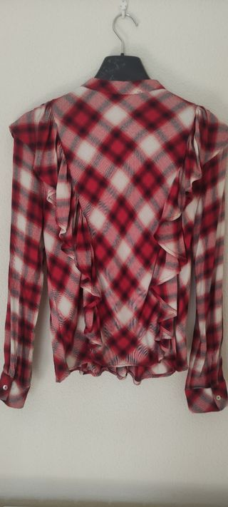 Camisa Zara cuadros roja y blanca Talla S