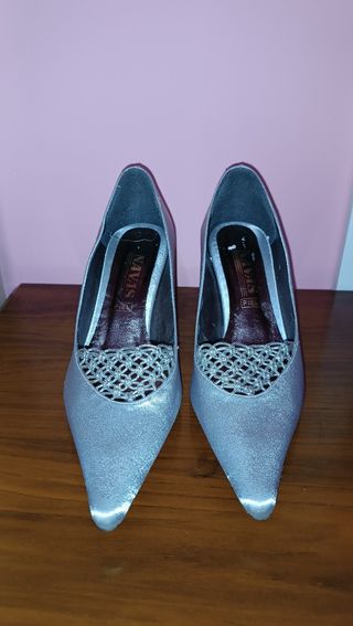 Zapato de poco tacón y de punta fina.