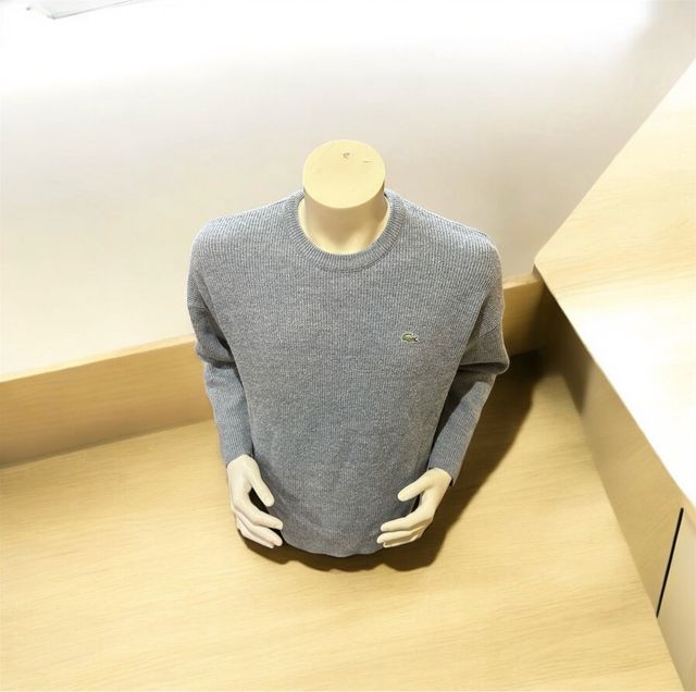 Jersey Lacoste Lana Gris Claro Logo Verde