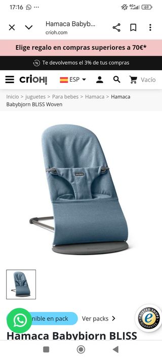 Hamaca Babybjorn BLISS usada