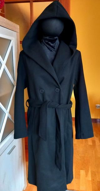 Abrigo capucha Zara Mujer Negro Talla S/M