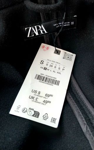 Abrigo capucha Zara Mujer Negro Talla S/M