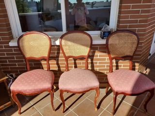 3 Sillas de Madera con Rattan para Tapizar