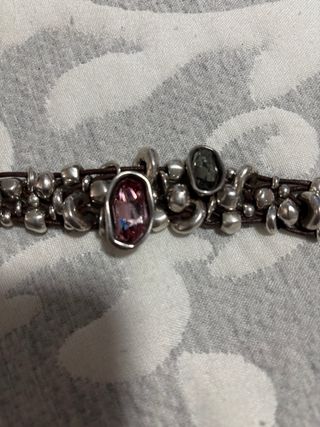 Pulsera Uno de 50 Cuero y Piedras Rosa/Gris