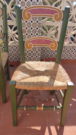 Juegos 4 Sillas y 2 sillones de madera y mimbre pi