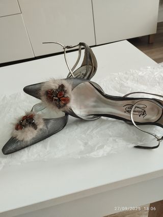 Zapatos raso gris de fiesta/boda