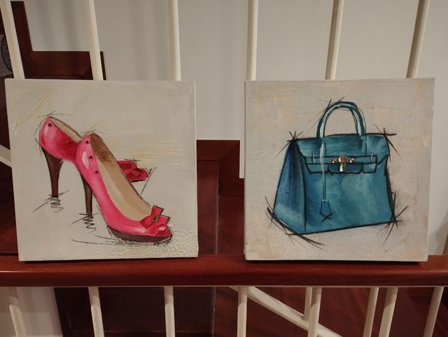 Cuadro decorativo bolso azul y zapatos de estilo