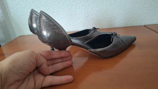 Zapatos Zara Tacón Piel Plateados
