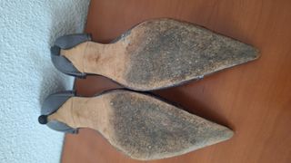 Zapatos Zara Tacón Piel Plateados