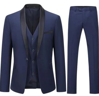 Traje de caballero azul con chaleco