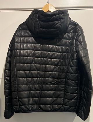 Cazadora Piel Capucha Massimo Dutti Negra