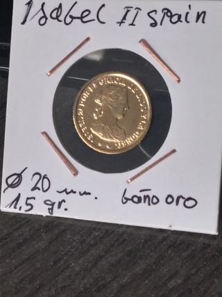 Moneda Isabel II España Baño Oro 24kls.