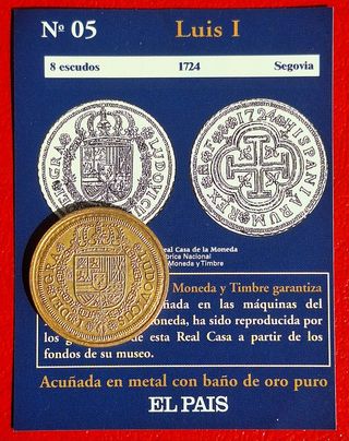 Moneda Luis I Reproducción con baño de ORO puro