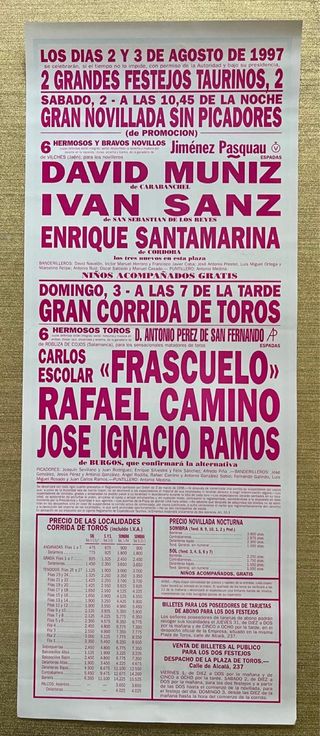 CARTEL DE TOROS DE MADRID 2 y 3/8/1997