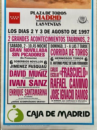 CARTEL DE TOROS DE MADRID 2 y 3/8/1997