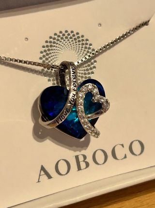 Collar Corazón Azul Aoboco Plata Mujer